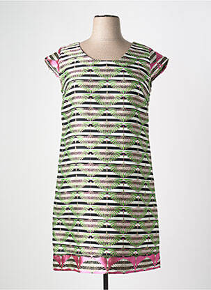 Robe mi-longue fermeture zippée au dos manches courtes vert FELINO femme