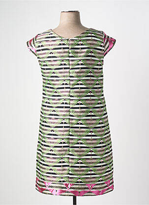 Robe mi-longue fermeture zippée au dos manches courtes vert FELINO femme