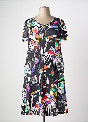 Robe mi-longue imprimé fleurs manches courtes noir TELMAIL femme