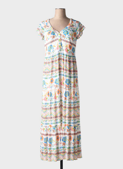 Robe longue imprimé fleurs manches courtes orange TINTA STYLE femme