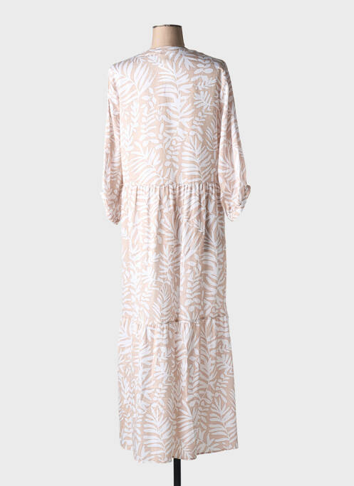 Robe longue imprimé fleurs manches 3/4 beige JUST WHITE femme
