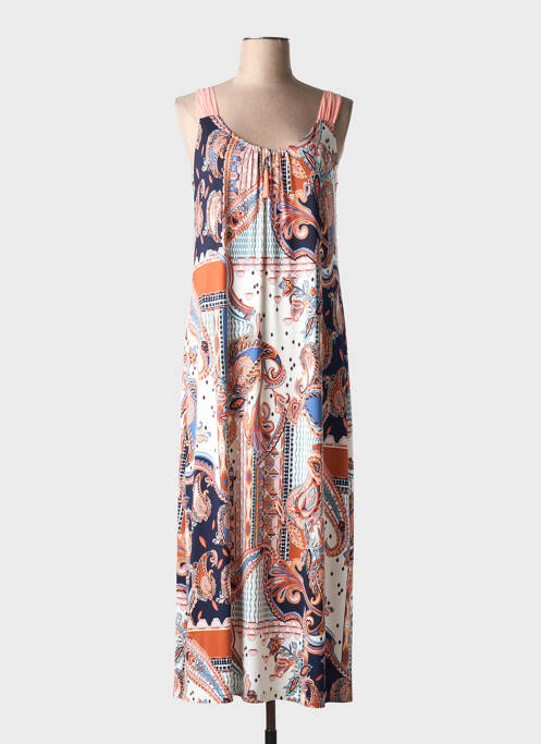 Robe longue imprimé fleurs fines bretelles orange BATIDA femme