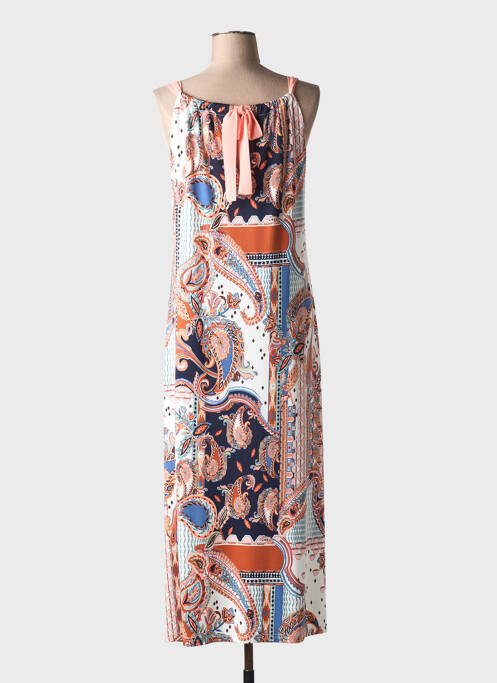 Robe longue imprimé fleurs fines bretelles orange BATIDA femme