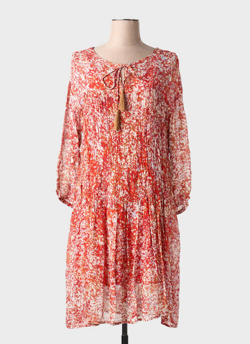 Robe mi-longue coupe fluide manches longues rouge CREAM femme