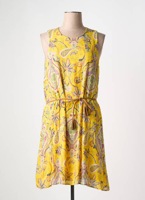 Robe mi-longue tissage crêpe sans manche jaune DESIGUAL femme