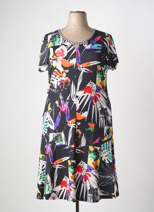 Robe mi-longue imprimé fleurs manches courtes noir TELMAIL femme
