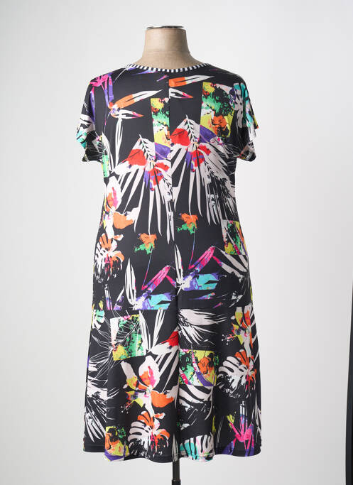 Robe mi-longue imprimé fleurs manches courtes noir TELMAIL femme