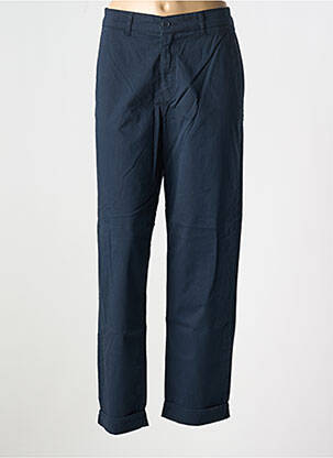 Pantalon droit fermeture zippée sous rabat boutonné bleu FIVE femme
