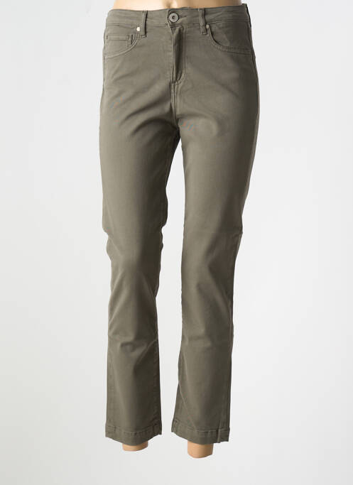 Pantalon 7/8 fermeture zippée sous rabat boutonné vert DENIM STUDIO femme