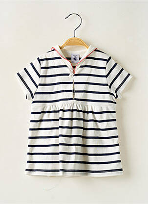 Robe mi-longue manches courtes manches courtes blanc PETIT BATEAU fille