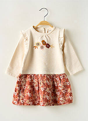 Robe mi-longue col rond manches longues beige NOUKIE'S fille
