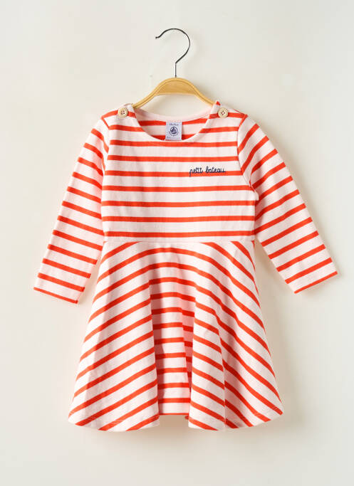 Robe mi-longue col rond manches longues orange PETIT BATEAU fille