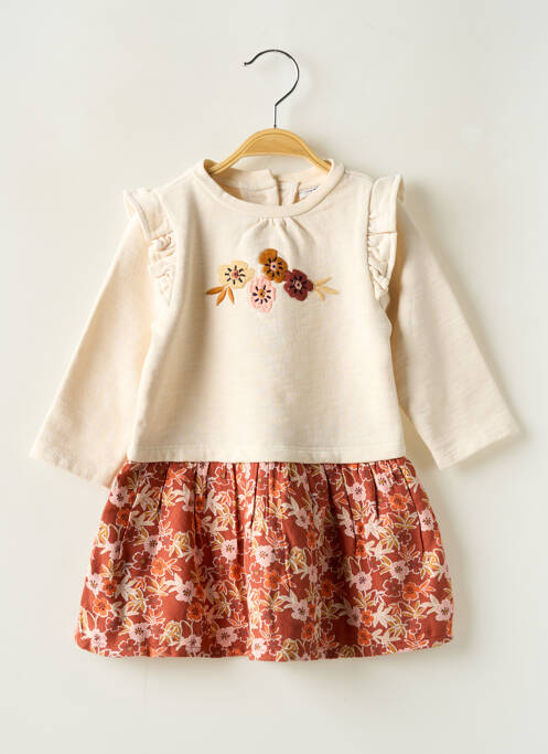 Robe mi-longue col rond manches longues beige NOUKIE'S fille
