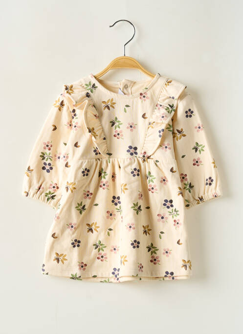 Robe mi-longue col rond manches longues beige PETIT BATEAU fille