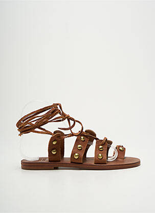 Tongs fermeture lacets talon plat jusqu'à 3cm marron VIRGINIE DARLING femme