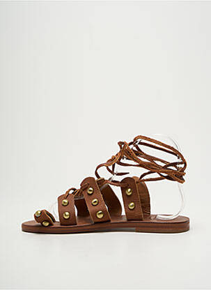 Tongs fermeture lacets talon plat jusqu'à 3cm marron VIRGINIE DARLING femme