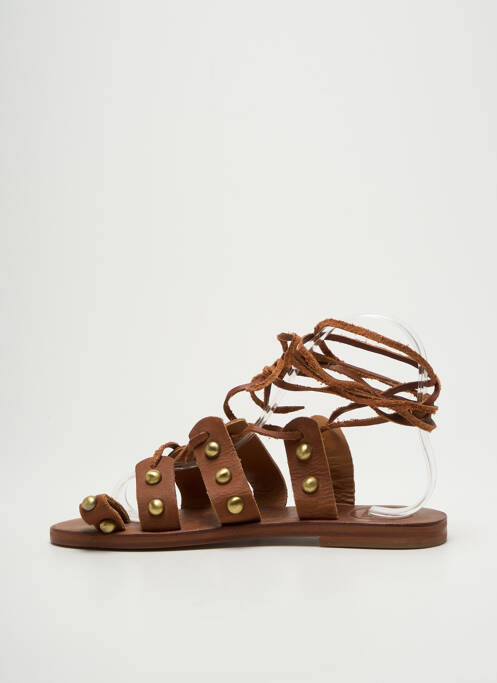 Tongs tissage satiné talon plat jusqu'à 3cm marron VIRGINIE DARLING femme