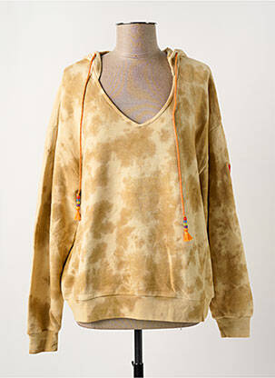 Sweat-shirt à capuche col v manches longues beige ME369 femme