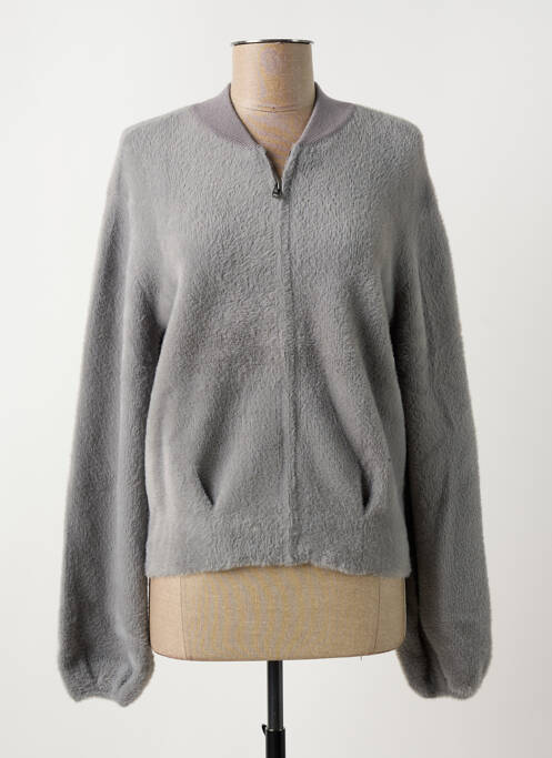 Gilet manches longues maille maille poilu gris YAYA femme