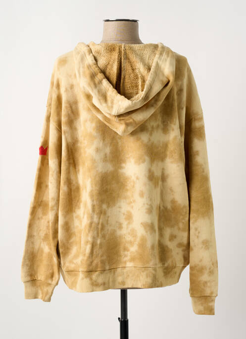 Sweat-shirt à capuche col v manches longues beige ME369 femme