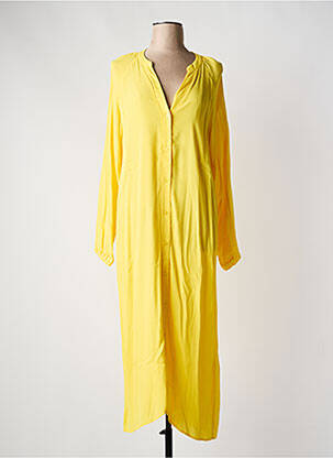 Robe longue tissage crêpe manches longues jaune YAYA femme