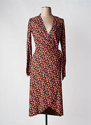 Robe mi-longue imprimé fantaisie manches longues rose ZILCH femme
