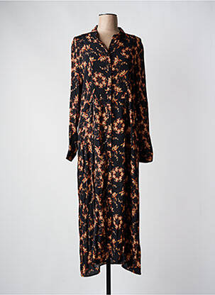 Robe longue imprimé fleurs manches longues noir YAYA femme