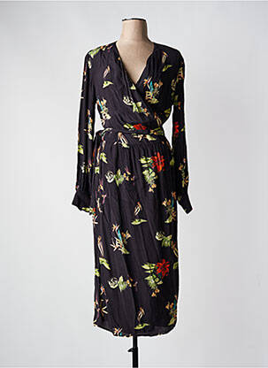 Robe longue imprimé fleurs manches longues noir YAYA femme