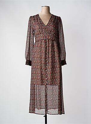 Robe longue tissage crêpe manches longues rouge AN' GE femme