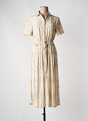 Robe longue manches courtes manches courtes beige YAYA femme