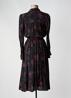 Robe mi-longue imprimé fleurs manches longues noir IDANO femme