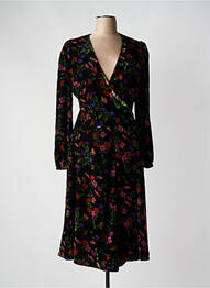 Robe mi-longue imprimé fleurs manches longues noir IDANO femme
