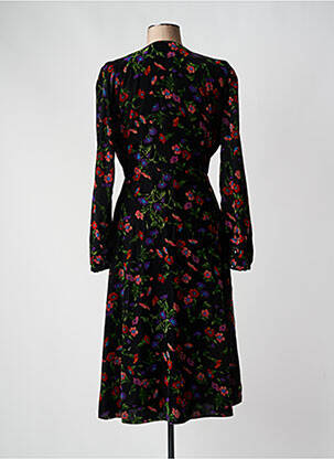 Robe mi-longue imprimé fleurs manches longues noir IDANO femme