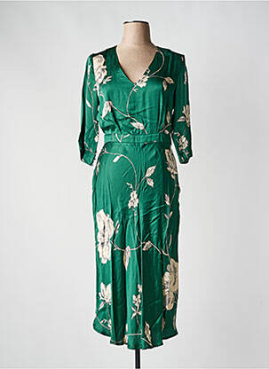 Robe mi-longue imprimé fleurs manches 3/4 vert LA PETITE FRANCAISE femme