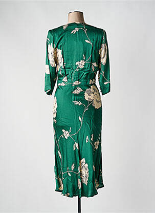 Robe mi-longue imprimé fleurs manches 3/4 vert LA PETITE FRANCAISE femme