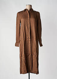 Robe mi-longue coupe fluide manches longues marron YAYA femme
