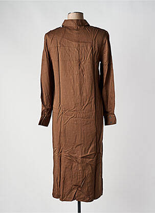 Robe mi-longue coupe fluide manches longues marron YAYA femme