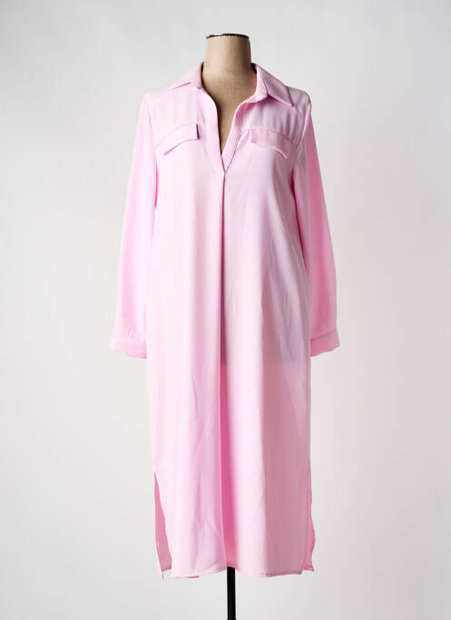 Robe mi-longue coupe fluide manches longues rose TOUPY femme