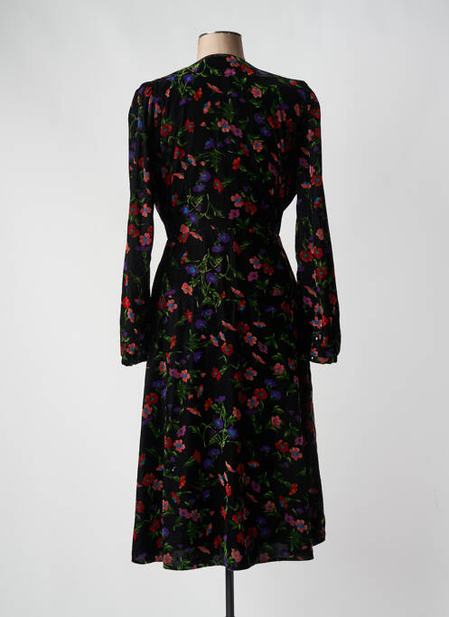 Robe mi-longue imprimé fleurs manches longues noir IDANO femme