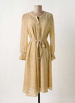 Robe mi-longue coupe fluide manches longues beige ICHI femme