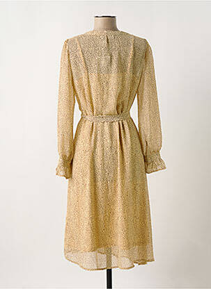 Robe mi-longue coupe fluide manches longues beige ICHI femme