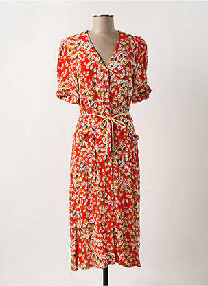 Robe mi-longue imprimé fleurs manches courtes rouge LA PETITE FRANCAISE femme