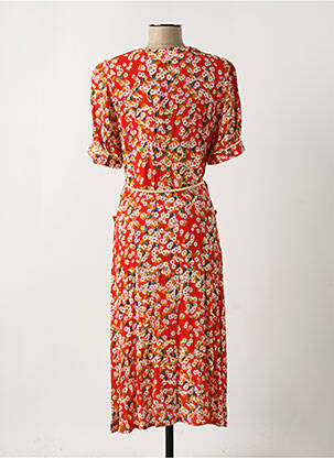 Robe mi-longue imprimé fleurs manches courtes rouge LA PETITE FRANCAISE femme
