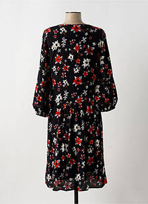 Robe mi-longue imprimé fleurs manches 3/4 noir YAYA femme