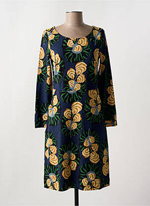 Robe mi-longue imprimé fleurs manches longues bleu ZILCH femme