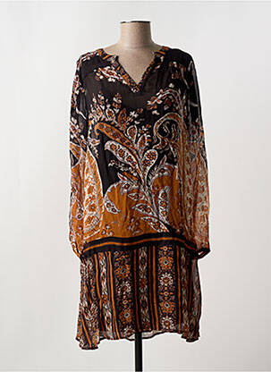 Robe mi-longue imprimé fleurs manches longues noir CREAM femme