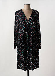 Robe mi-longue imprimé fleurs manches longues noir ICHI femme