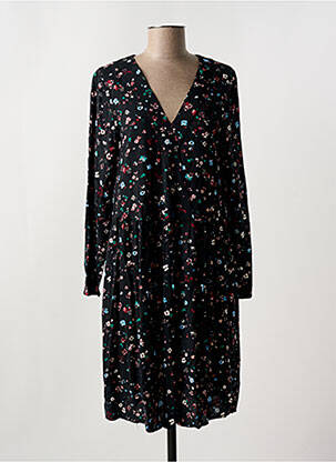 Robe mi-longue imprimé fleurs manches longues noir ICHI femme