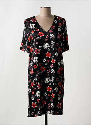 Robe mi-longue imprimé fleurs manches courtes noir YAYA femme