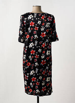 Robe mi-longue imprimé fleurs manches courtes noir YAYA femme